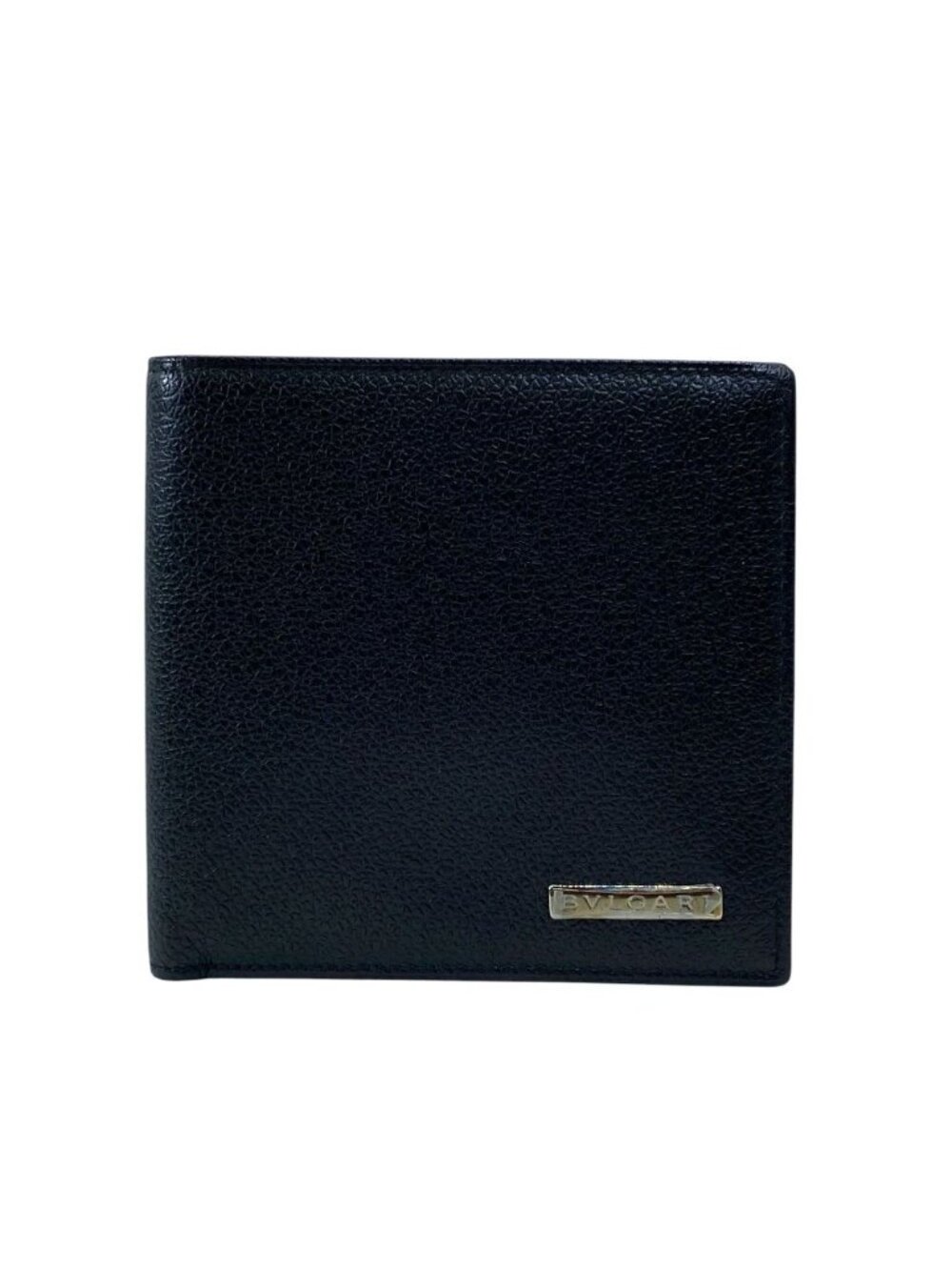 Bvlgari Logo Bifold Wallet Folding Billfold Leather Black Practical